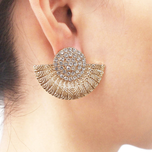 European Fashion Retro Fan-shaped Diamond Earrings Jewelry Geometric Personality Wild Earrings Earrings Cross-border Exclusive Supply