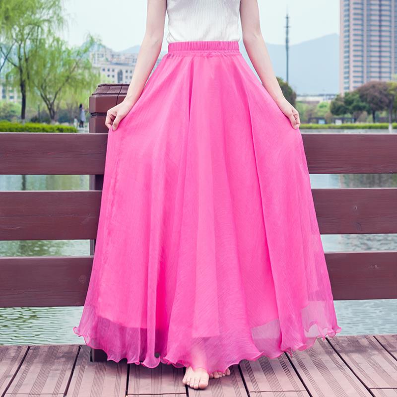 Maxi Long Tulle Chiffon Skirts Women Elastic High Waist Floor Length Elegant Girls Juniors Prom Party Saias Jupe Clothes Faldas