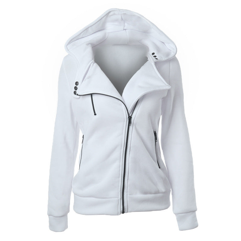 Cross-border Amazon Ebay Fashion Hooded Long-sleeved Zipper Women's Multi-color Oblique Zipper Hooded Sweater
