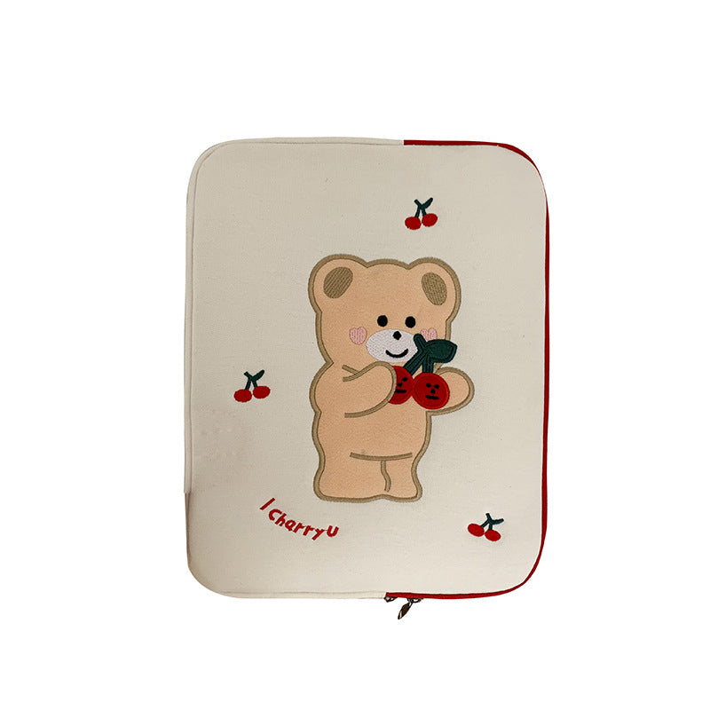 Cross-border Cherry Bear Laptop Bag Japanese And Korean Ins Cute Girl Embroidery 11/13 Inch Inner Bag Storage