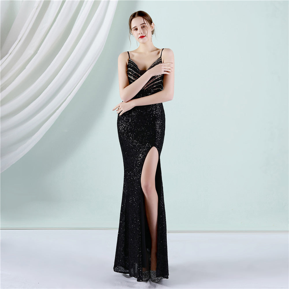 18905# Positioning Flower Beads Celebrity Party Party Evening Dress Sexy Long Thin Toast Dress Bride