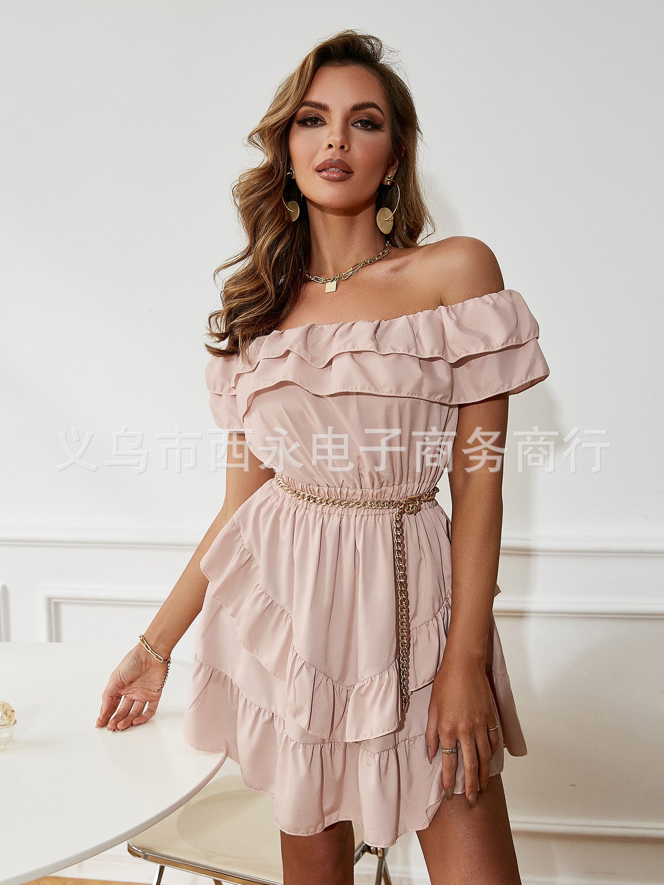 2022 Spring And Summer Hot Sale New Pastoral Style Solid Color Short Skirt Temperament Commuter Pink Suspender High Waist Dress