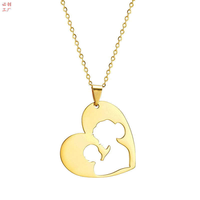 Wish Popular Fashion Peach Heart Love Hollow Parent-child Mother Baby Anniversary Cartoon Necklace