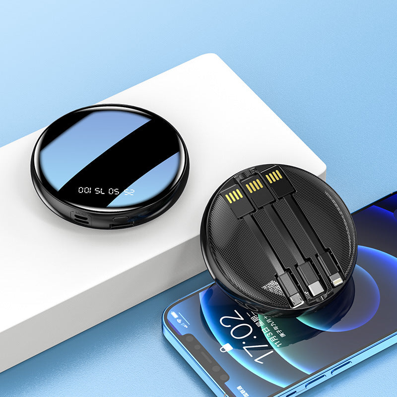 Mini Round Comes With A Removable Three-wire Power Bank 20000mAh Mirror Mobile Power