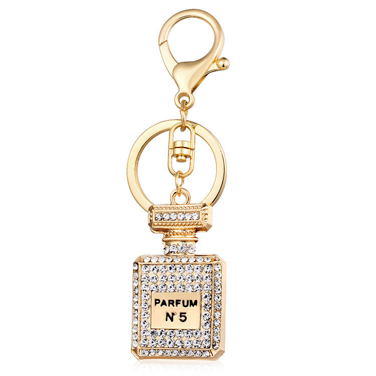 European And American Creative Fashion Rhinestone Car Ornaments Keychain Big Brand Perfume Bottle Key Chain Women's Bag Pendant Jewelry