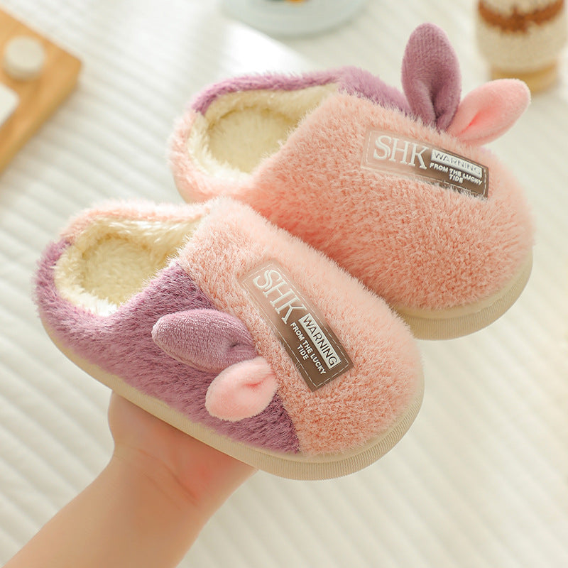 Children's Cotton Slippers Parent-child Shoes Plus Velvet Thick Soft Bottom Home Fashion Cartoon Boys And Girls Children Wool Slippers Cotton Slippers