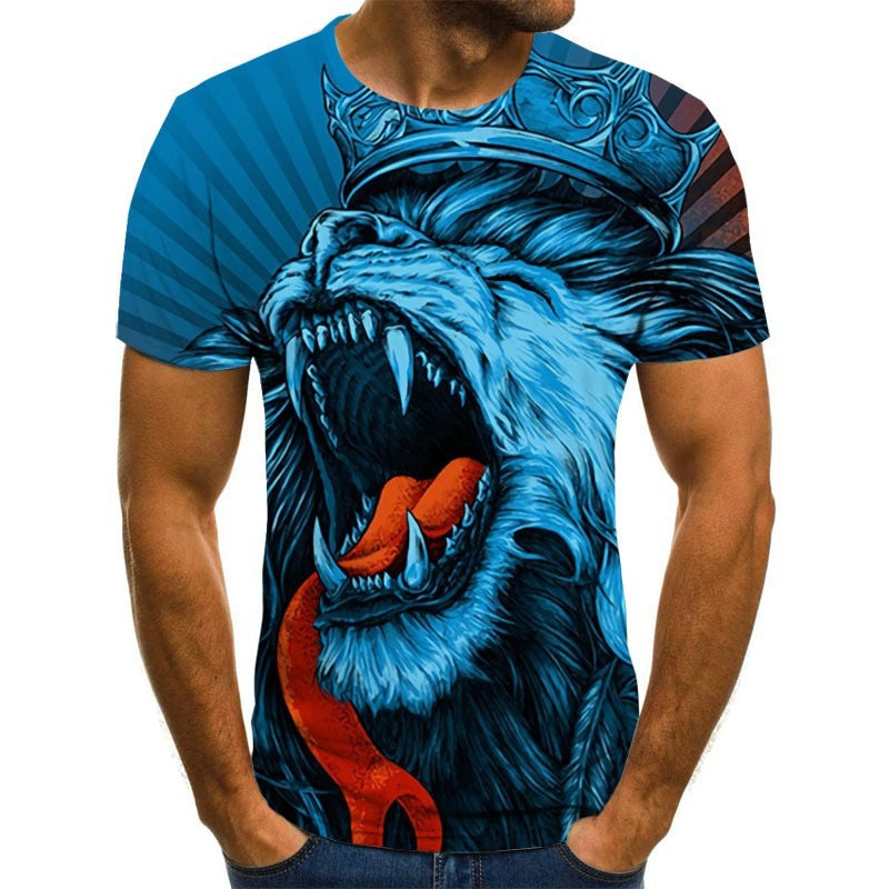 Summer New Men's Short-sleeved Plus Size T-shirt Pullover Round Neck 3D Printing Spot Animal Tiger