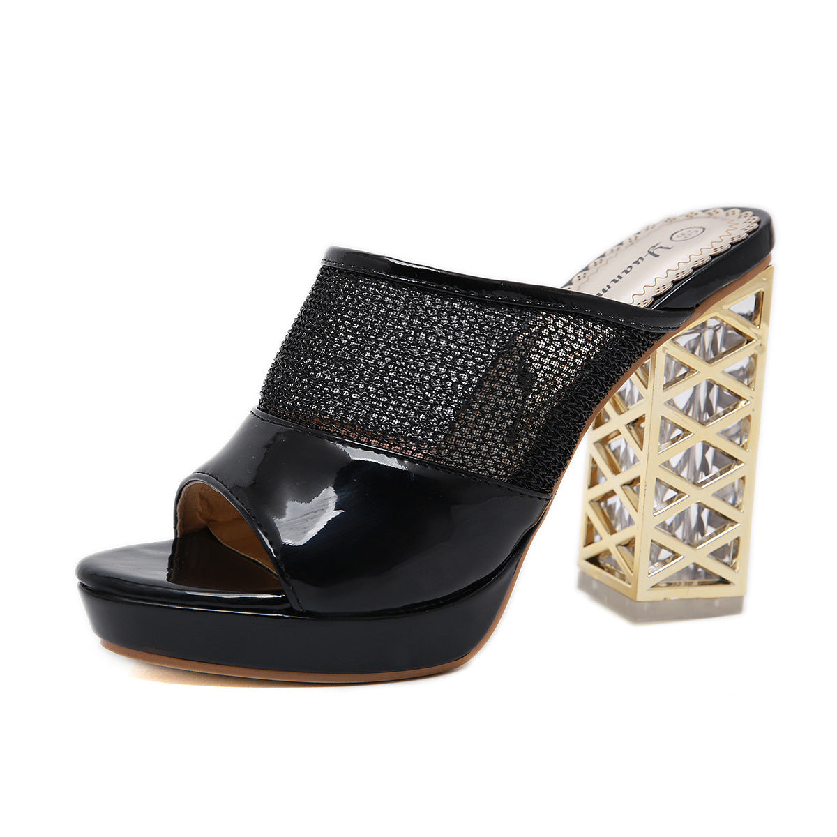 CLM2019 Summer New Crystal Thick Heel Platform Sandals High-heeled Mesh Stitching Outer Wear Women's Slippers Alt39