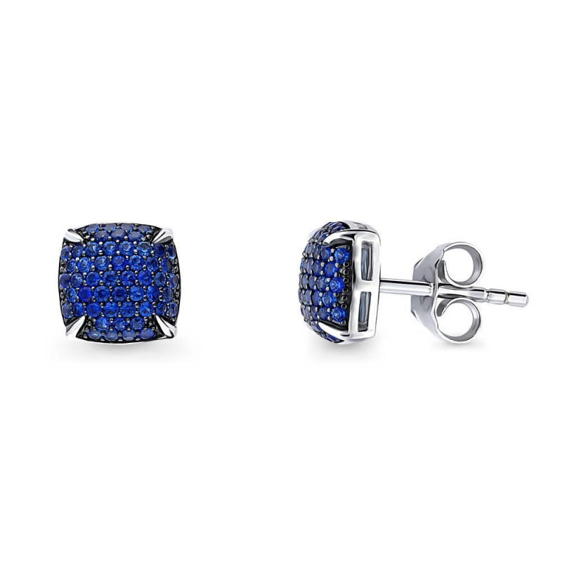 New Style Wish Amazon Ebay Cross-border Four-claw Fat Square Micro-inlaid Full Diamond Sapphire Blue Zircon Ladies Earrings