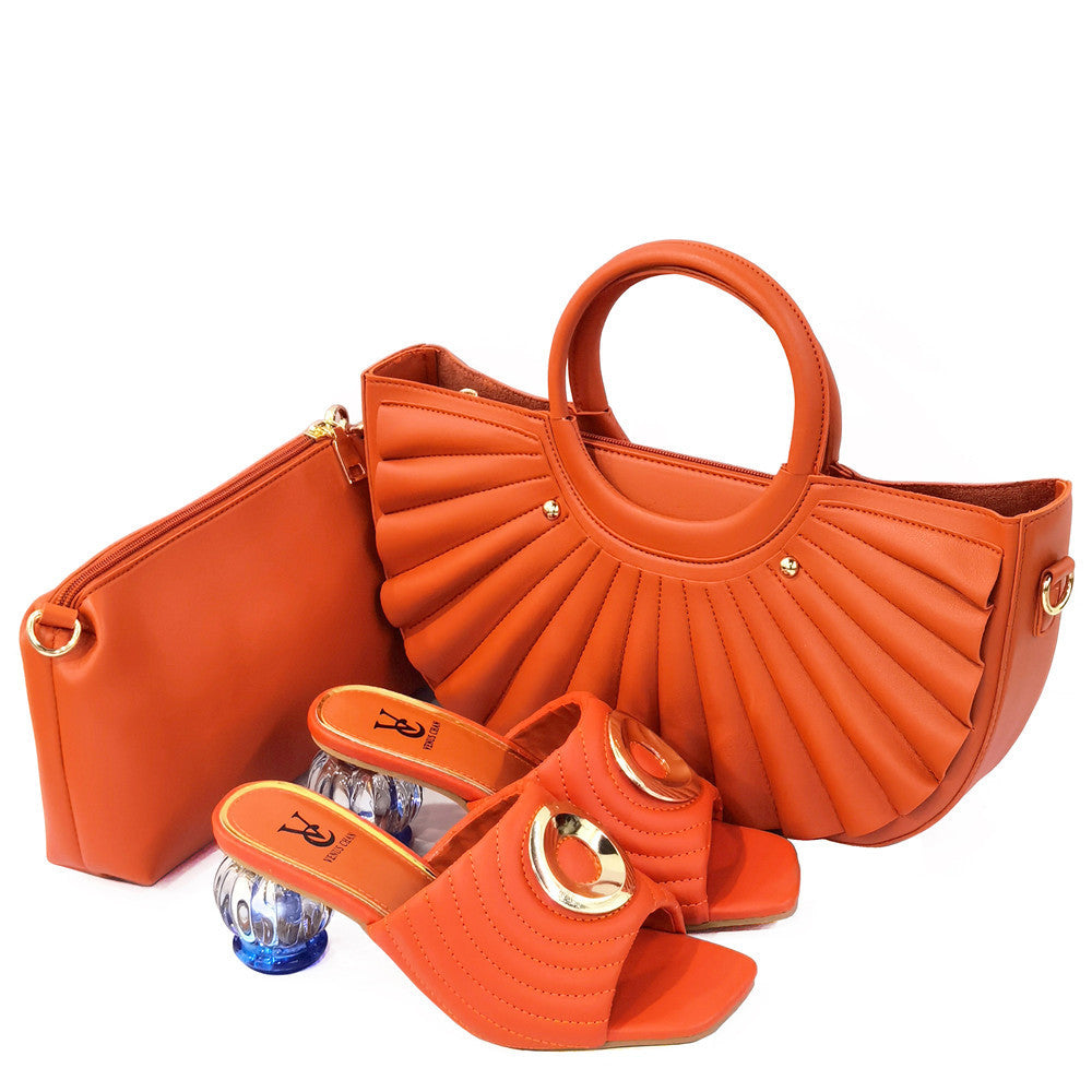 2021 Summer New Hand-held Fan-shaped Bag With Low Heel Sandals Spot Women's All-match Bag With Sandals