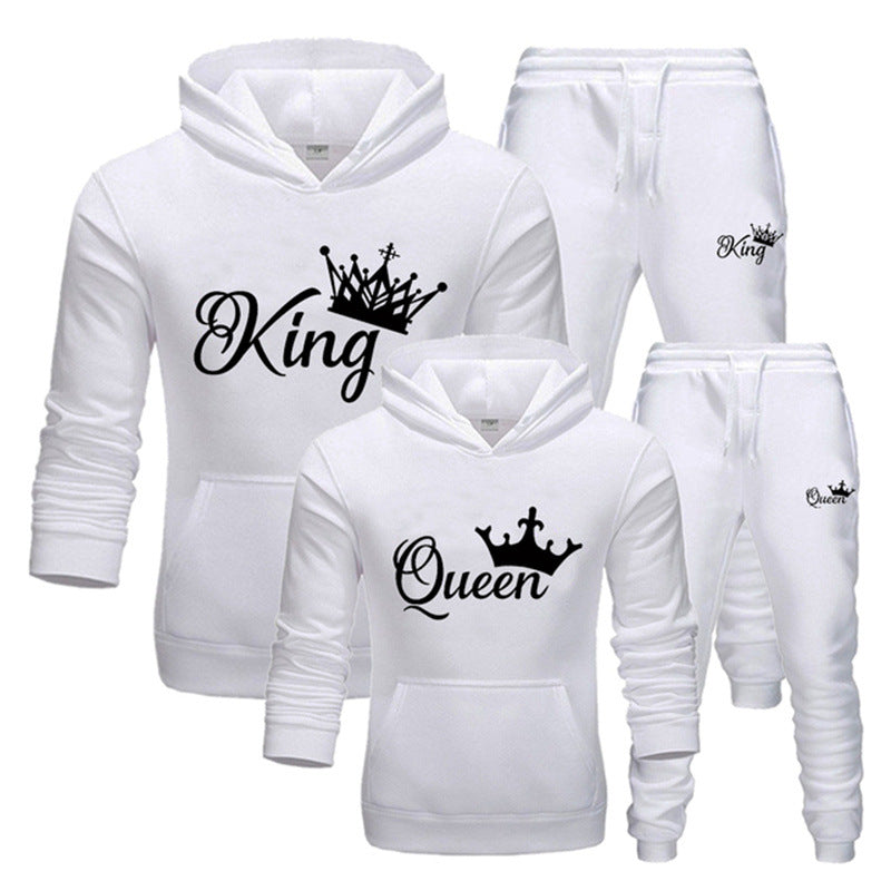 2022 Fashion Fall Winter Sports Suit King Or Queen Print Couple 2 Piece Hoodie And Pants