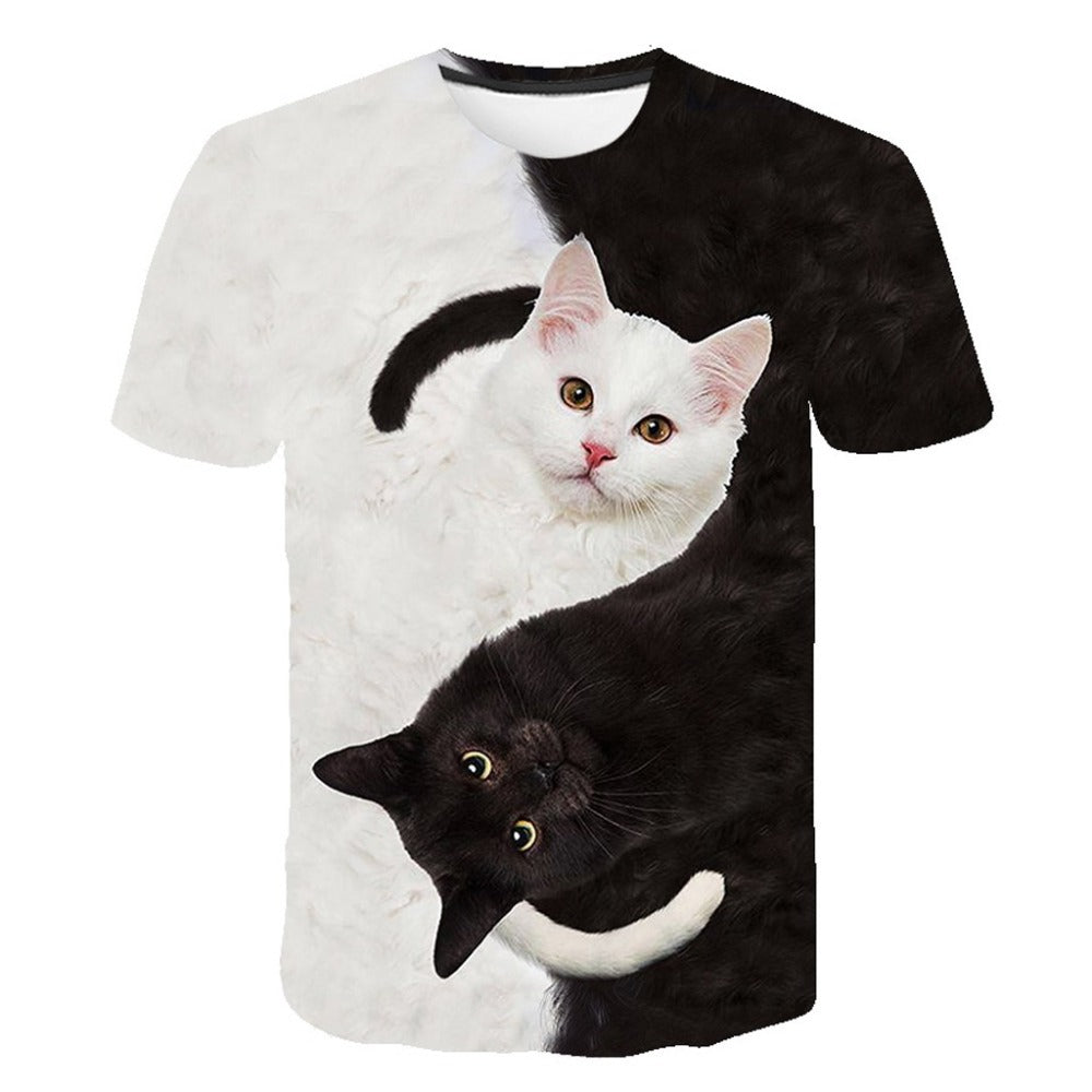 Casual Men's T-shirt Summer 3D Cat Pattern Printing Tide Brand Loose Short-sleeved Factory Spot
