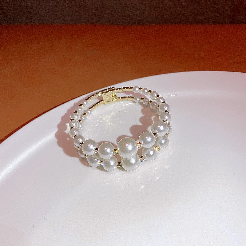 Irregular Pearl T-shaped Buckle Bracelet French Fashion Design Sense Retro Love Bracelet Net Red Temperament Jewelry Women