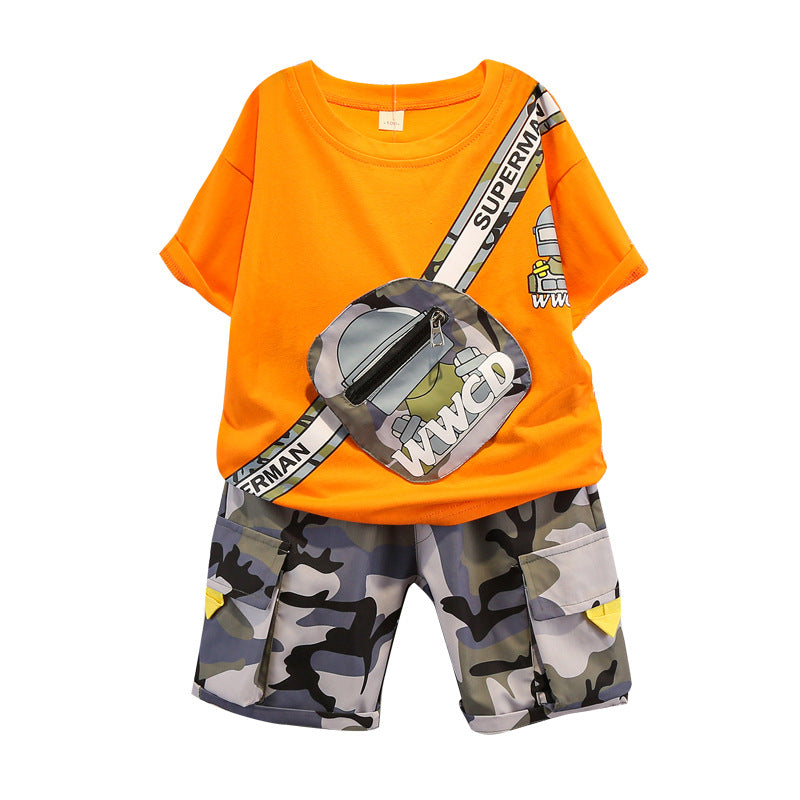Boys Suit Summer Thin Section 2022 New Children's Foreign Style Camouflage Clothes Tide Boy Net Red Fashionable Two-piece Suit