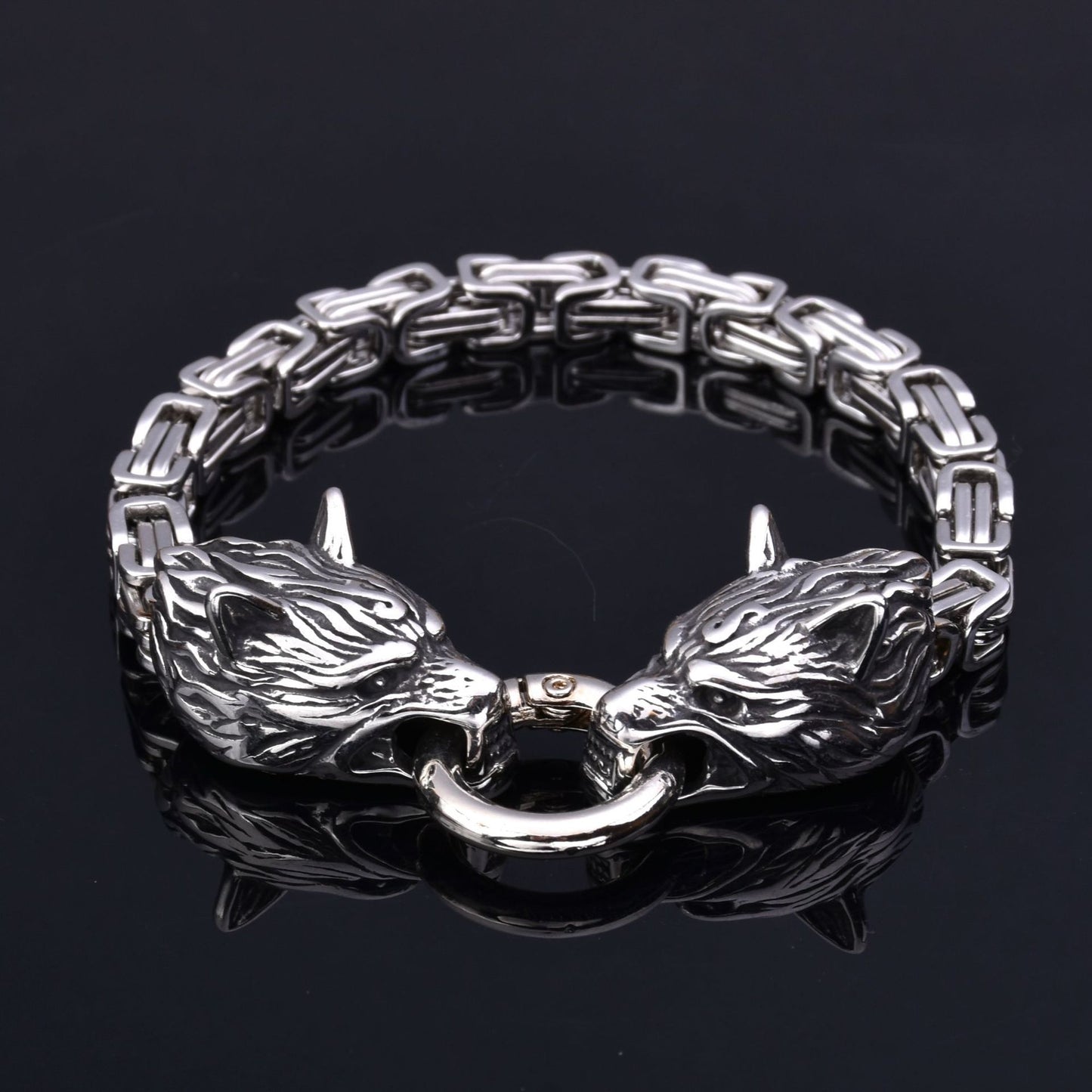 Men's Domineering Stainless Steel Viking Wolf Head Bracelet Bracelet Byzantine King Chain Bracelet For Foreign Trade E-commerce