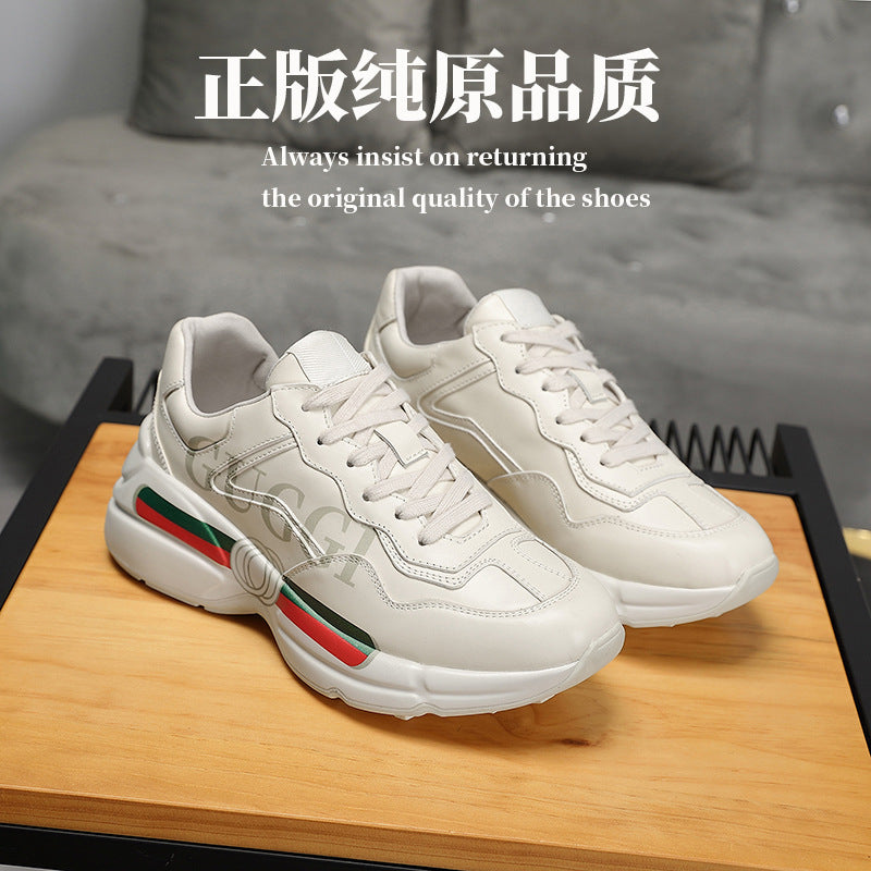 2022 New Leather  Shoes Casual Sports Men's Shoes Thick Bottom All-match Spring And Autumn Women's Shoes Ins Super Trend
