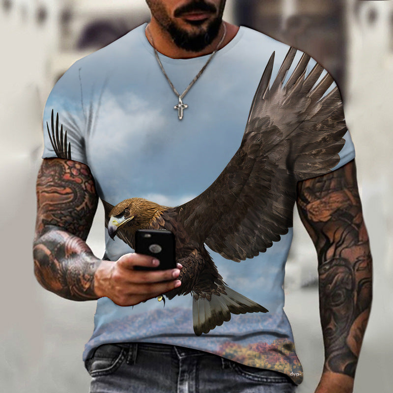 Men's T-Shirt Summer Amazon Hot Sale 2022 Eagle American Flag 3D Printing Fashion Leisure Foreign Trade Export