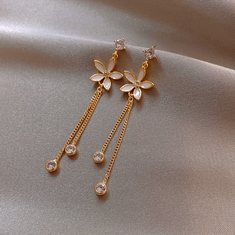 Under The Moon Magnolia Flower French Light Luxury Zircon Pearl Flower Earrings Super Fairy Temperament Simple And Versatile Earrings Earrings