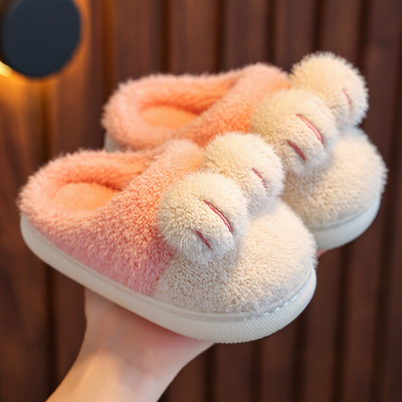 Children's Cotton Slippers Cute Cat Claw Winter Boys And Girls Baby Baotou Warm Indoor Home Parent-child Children's Cotton Shoes
