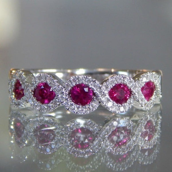 Hot Sale 8 Characters Full Diamond Ruby Ring Female European And American Fashion Emerald Zircon Ring