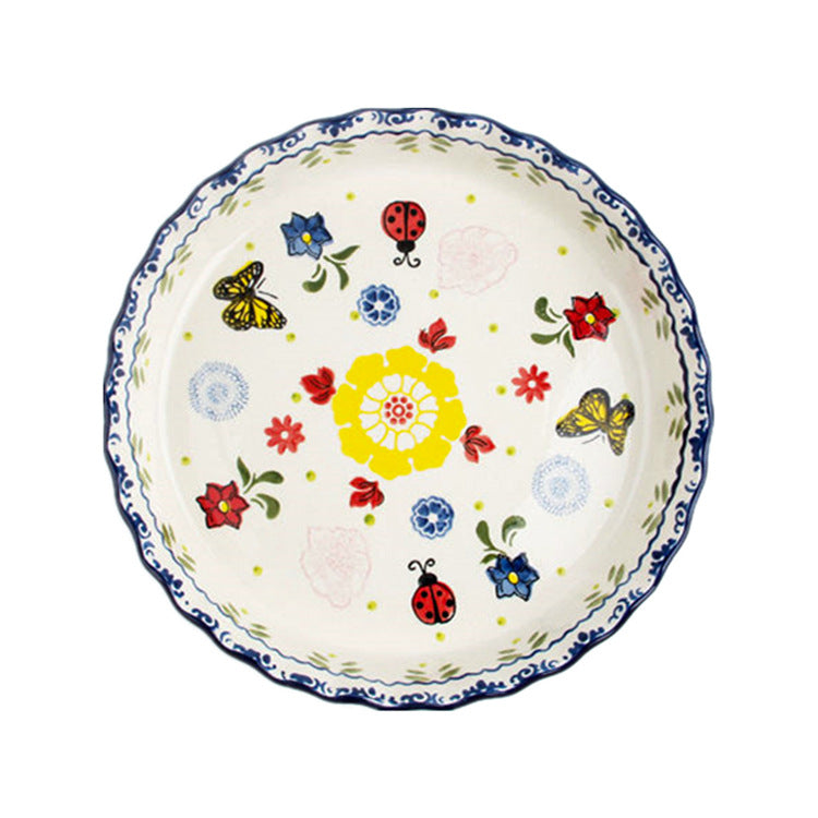 Japanese And Korean Ceramic Binaural Baking Pan, Rectangular Plate, Cheese Baked Rice, Round Baking Pan, Home Baking
