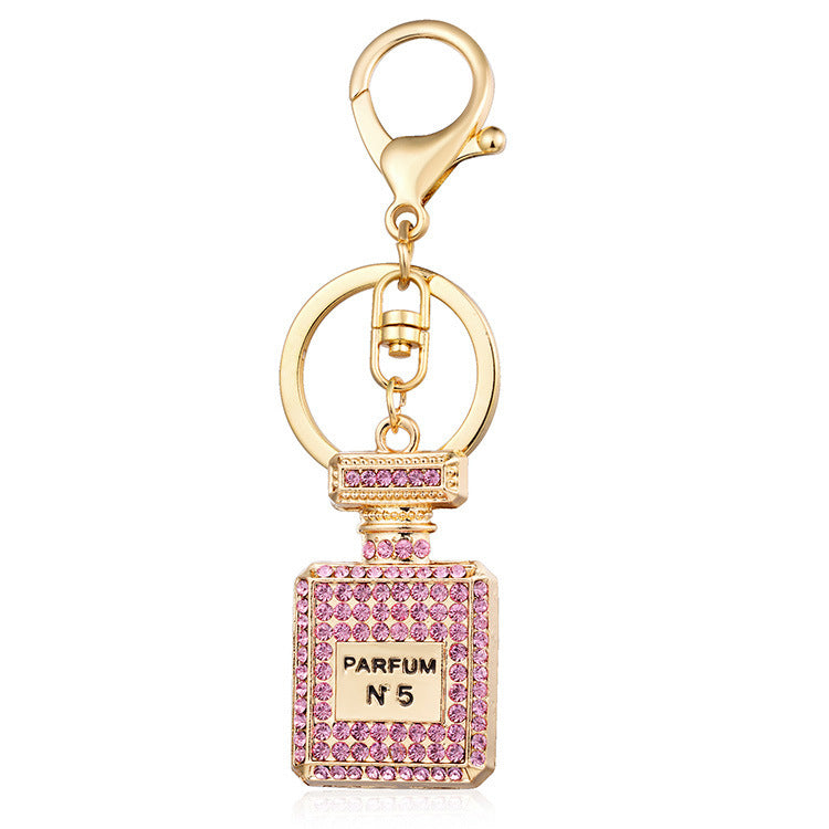 European And American Creative Fashion Rhinestone Car Ornaments Keychain Big Brand Perfume Bottle Key Chain Women's Bag Pendant Jewelry