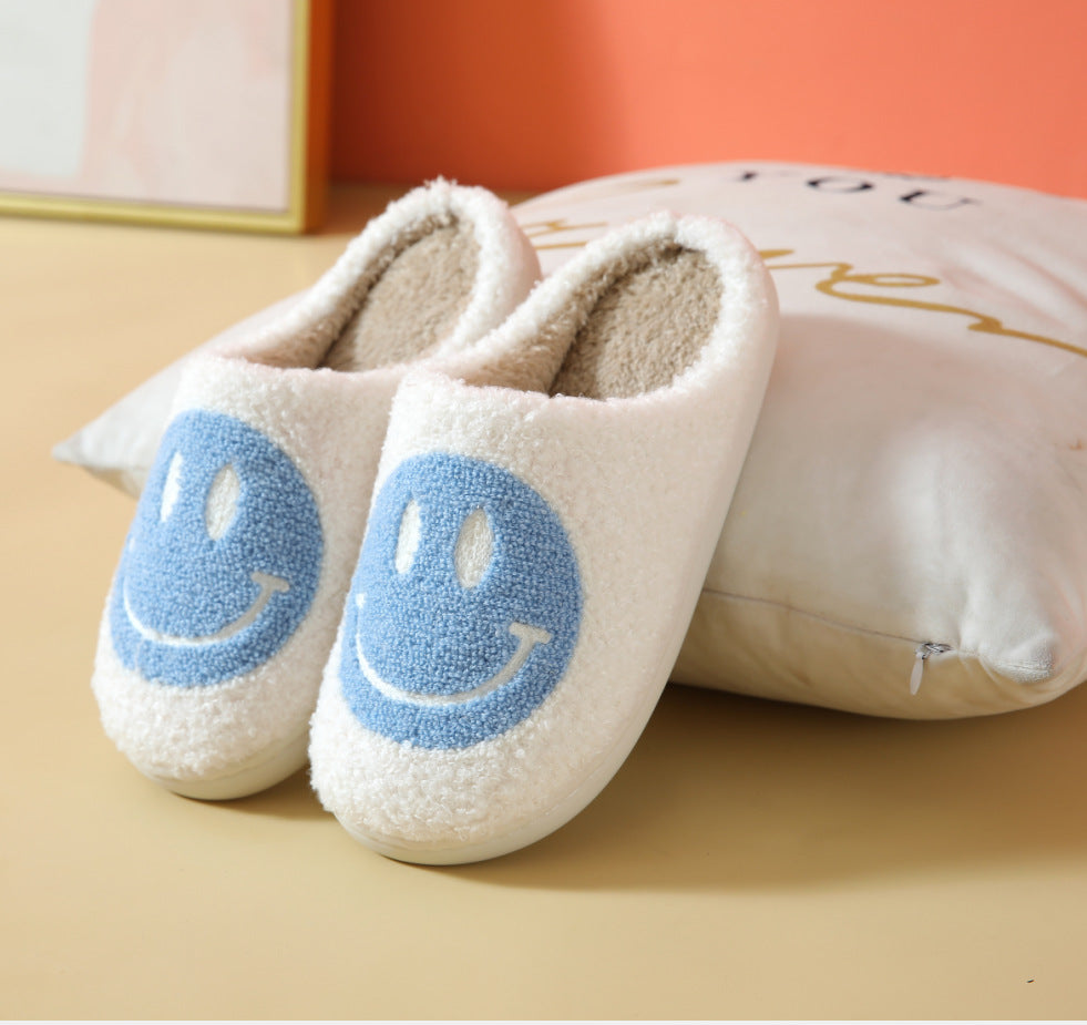 Smiley Korean Version Of Autumn And Winter Plush Couple Cotton Slippers Female Bag With Home Cute Thick-soled Cartoon Non-slip Indoor