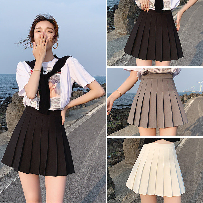 High Waist Pleated Skirt Skirt Female Summer Gray Spring High Waist White Small Short Skirt Black Large Size Fat Mm
