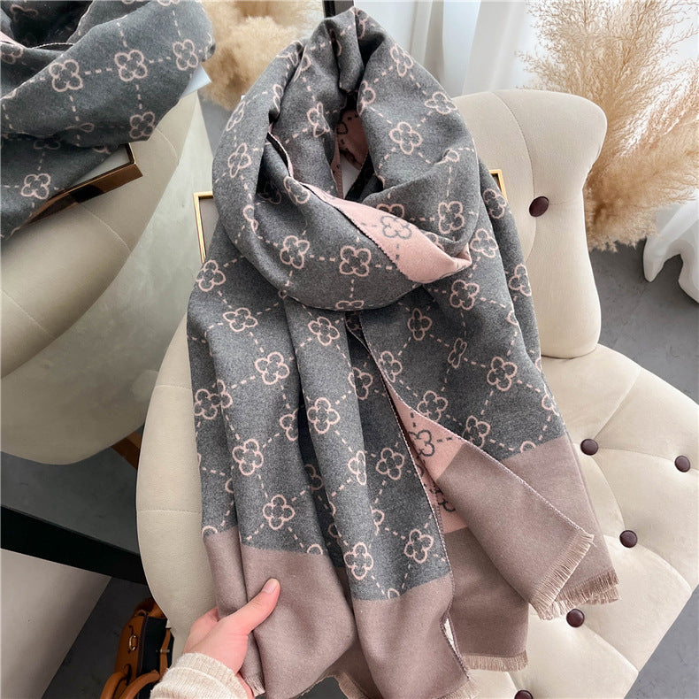 Autumn And Winter New Double-sided Cashmere Scarf Women's Thickened Warm Office Shawl Versatile Simple Business Cold-proof Shawl