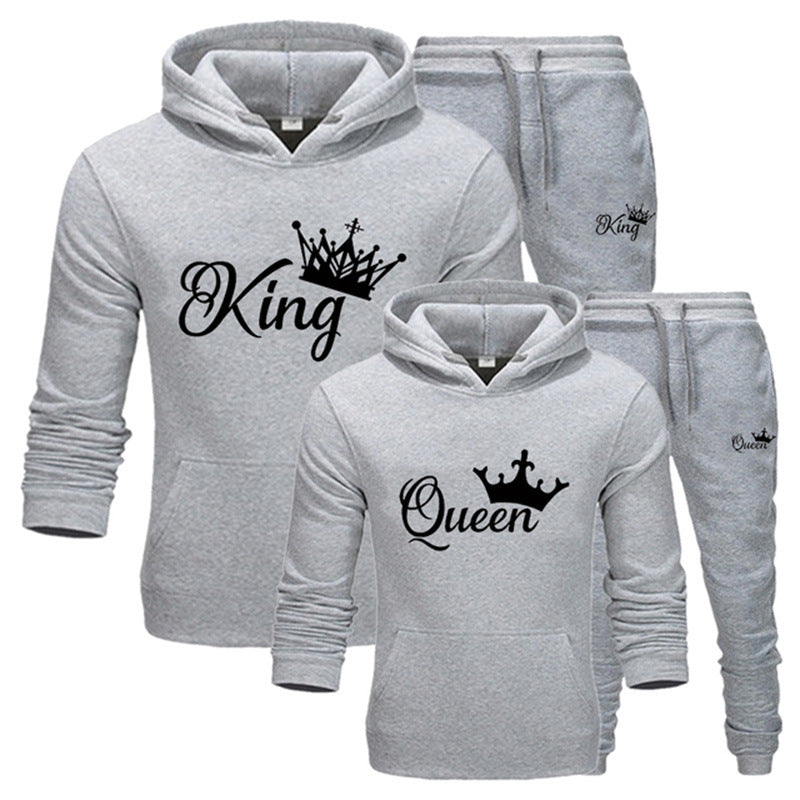 2022 Fashion Fall Winter Sports Suit King Or Queen Print Couple 2 Piece Hoodie And Pants
