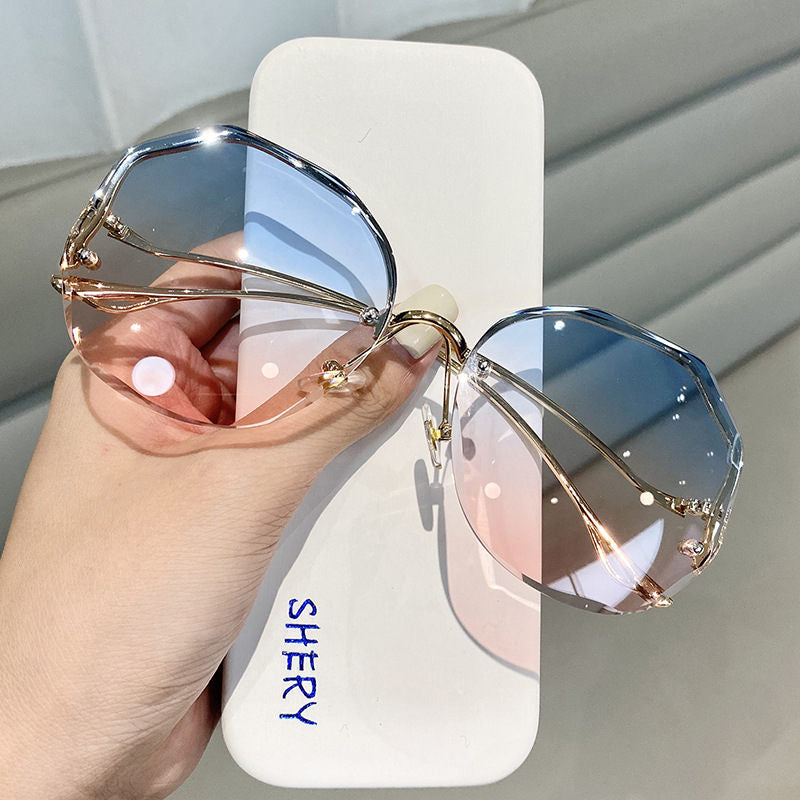 Frameless Crystal Cut Edge Polygonal Glasses UV Protection Sunglasses Ladies Retro Tide 2022 New Sunglasses Women