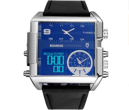 Men Sports Watches Man Military chronograph digital Watch Leather Rectangle Quartz Wristwatches