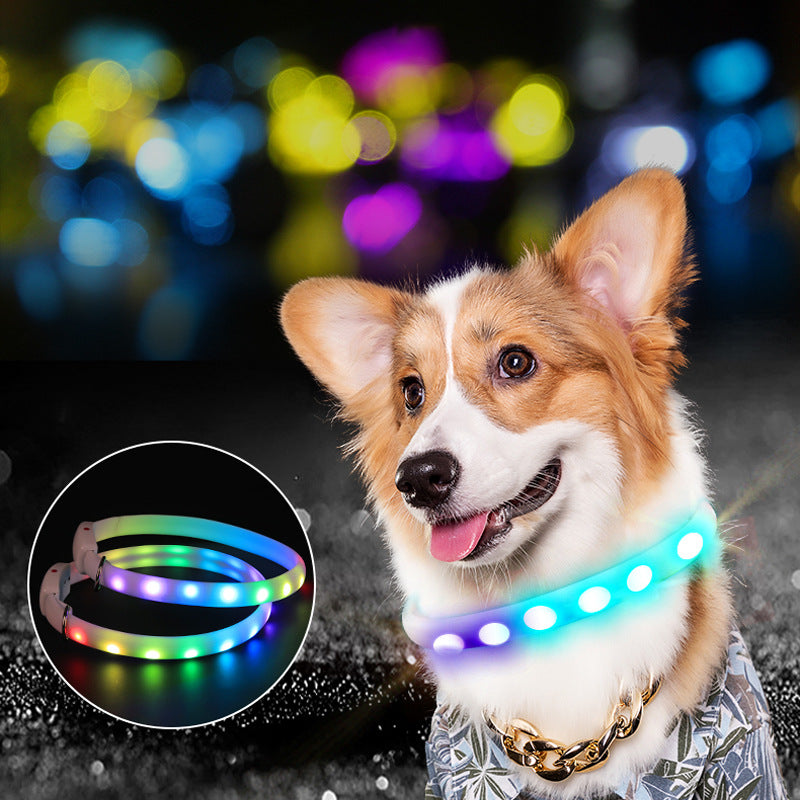 USB Rechargeable Pet Dog LED Glowing Collar Pet Luminous Flashing Necklace Outdoor Walking Dog Night Safety Collar