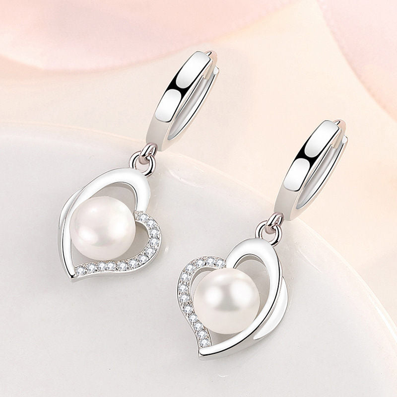 Pearl Earrings Heart Shaped Geometry Dongdaemun Women's Tassel Hollow Heart Shaped Earrings Korean Earrings New