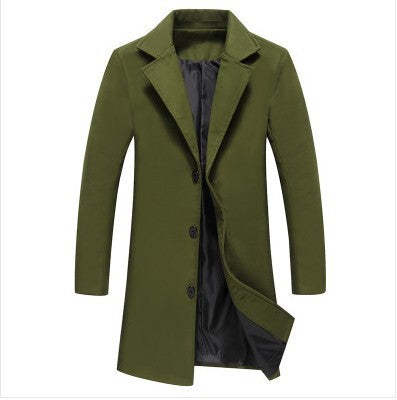 men's long slim fit solid color woolen trench coat