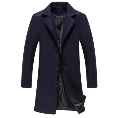men's long slim fit solid color woolen trench coat