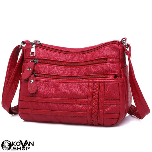 Multi-layer crossbody bag Large capacity soft leather bag cross business wallet